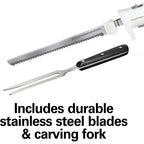 Hamilton Beach Electric Knife Set for Carving Meats, Poultry, Bread, Crafting Foam & More, Reciprocating Serrated Stainless Steel Blades, Ergonomic Design Storage Case + Fork Included, 5 Foot Cord