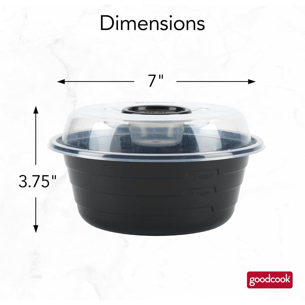 Goodcook 4-Cup Meal Prep Bowls Set With Lids And Dressing Cup, Microwavable Food Storage Containers For Meal Prepping, Set Of 10, Black