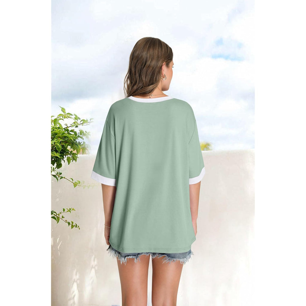 OFEEFAN Summer Tops for Women 2026 Short Sleeve Shirts Dressy Casual Crew Neck Tshirts Fashion Z-light Green