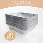 30 Pack Aluminum Foil Pans, 9X13 Disposable Baking Pans, Heavy Duty Food Containers For Baking, Cooking, Roasting, Meal Prep, Parties, Bbq & Catering