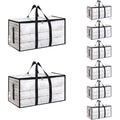 8 Pack-Extra Large Heavy Duty Moving Bags - Waterproof Storage Totes With Handles & Zippers, Foldable For College Dorm, Storage (Clear)