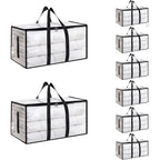8 Pack-Extra Large Heavy Duty Moving Bags - Waterproof Storage Totes With Handles & Zippers, Foldable For College Dorm, Storage (Clear)