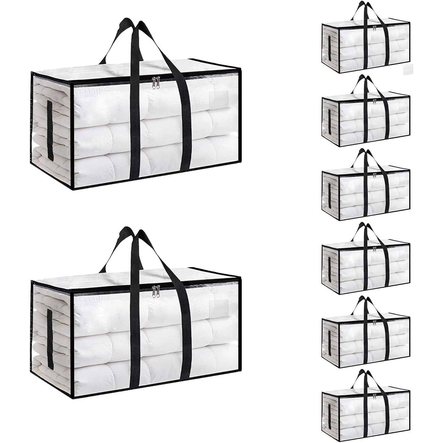 8 Pack-Extra Large Heavy Duty Moving Bags - Waterproof Storage Totes With Handles & Zippers, Foldable For College Dorm, Storage (Clear)