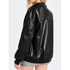 Tankaneo Womens Faux Leather Jackets Oversized Bomber Casual Fall Fashion Zip Up Moto Biker Coats