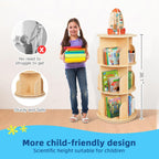 Oook Kids Rotating Bookshelf, Small Corner Bookshelf For Small Space, 360° Display 3 Tier Floor Standing Bookcase Storage Rack, Wooden Narrow Bookcase Organizer For Bedroom, Living Room