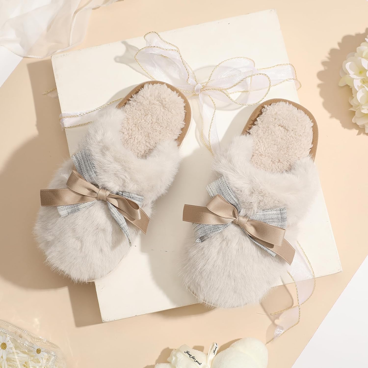 Cute Women'S Memory Foam House Slippers - Fuzzy Plush Faux Fur Slippers With Bow Butterfly Tie - Anti-Skid Indoor/Outdoor Gifts For Women, Moms & Ladies
