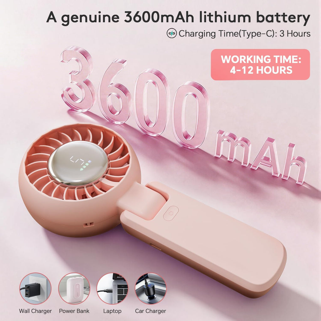 Zozoo Portable Handheld Fan, 5 Gear High Speed, Rechargeable Mini Personal Hand Fan, Up To 14 Working Hours, 3 In 1 For Travel, Beach Vacation, Camping, Gifts For Women, (Pink)