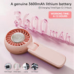 Zozoo Portable Handheld Fan, 5 Gear High Speed, Rechargeable Mini Personal Hand Fan, Up To 14 Working Hours, 3 In 1 For Travel, Beach Vacation, Camping, Gifts For Women, (Pink)