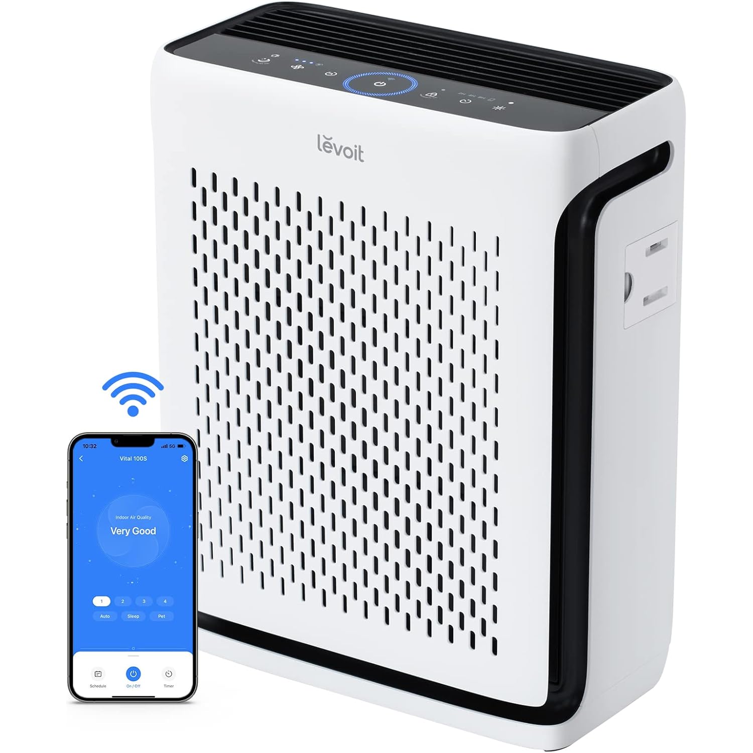 Levoit Air Purifier For Home Pets Bedroom Up To 1073Ft² Washable Pre-Filter | Quiet Hepa Sleep Mode For Pets, Allergens, Dust, Pollen, Smoke, Smart Air Quality Monitor, Aham Verifide, Vital 100S-P, White
