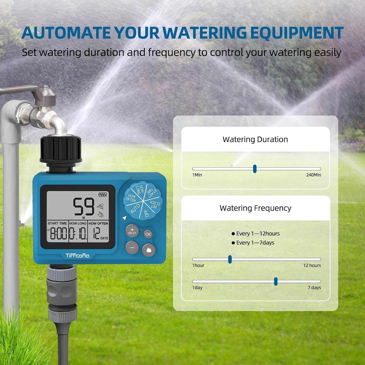 Sprinkler Timer Outdoor, Digital Programmable For Garden Hose, Irrigrtion Timer With Rain Delay And Manual Mode