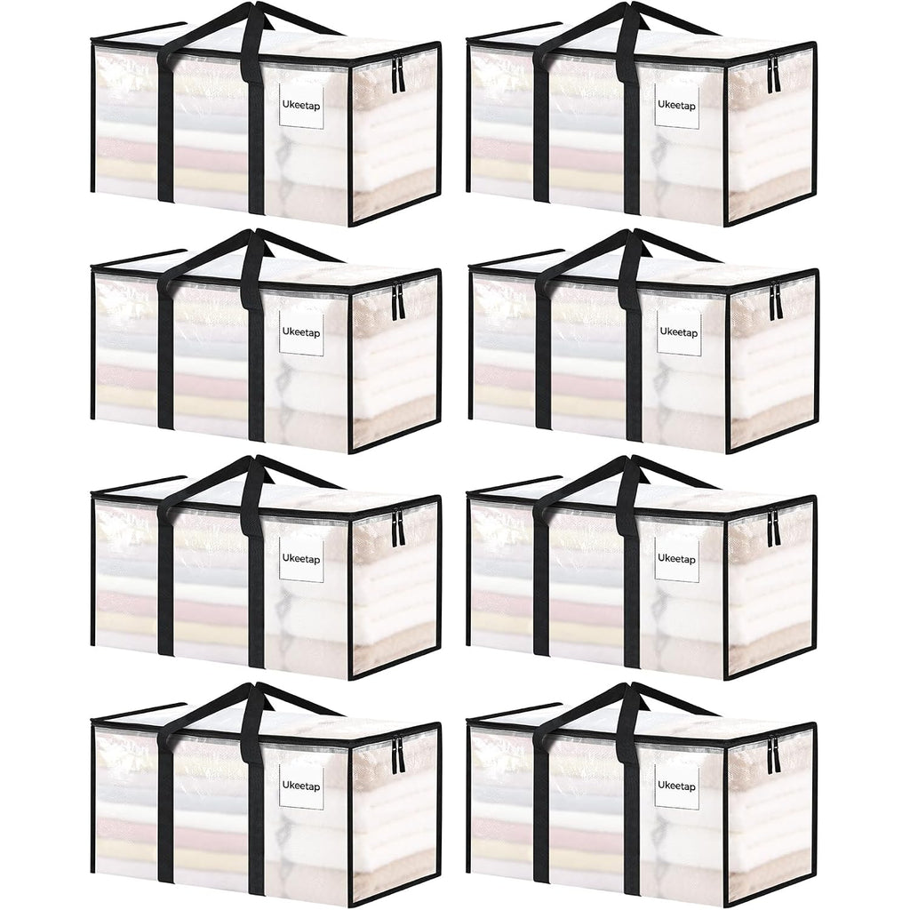 8 Pack Extra Large Heavy Duty Moving Bags, Clear Storage Bins With Lids, Reinforced Handles & Heavy-Duty Zippers Moving Boxes Storage Bags Totes For Clothes Packing, Dorms, College Supplies, Clear