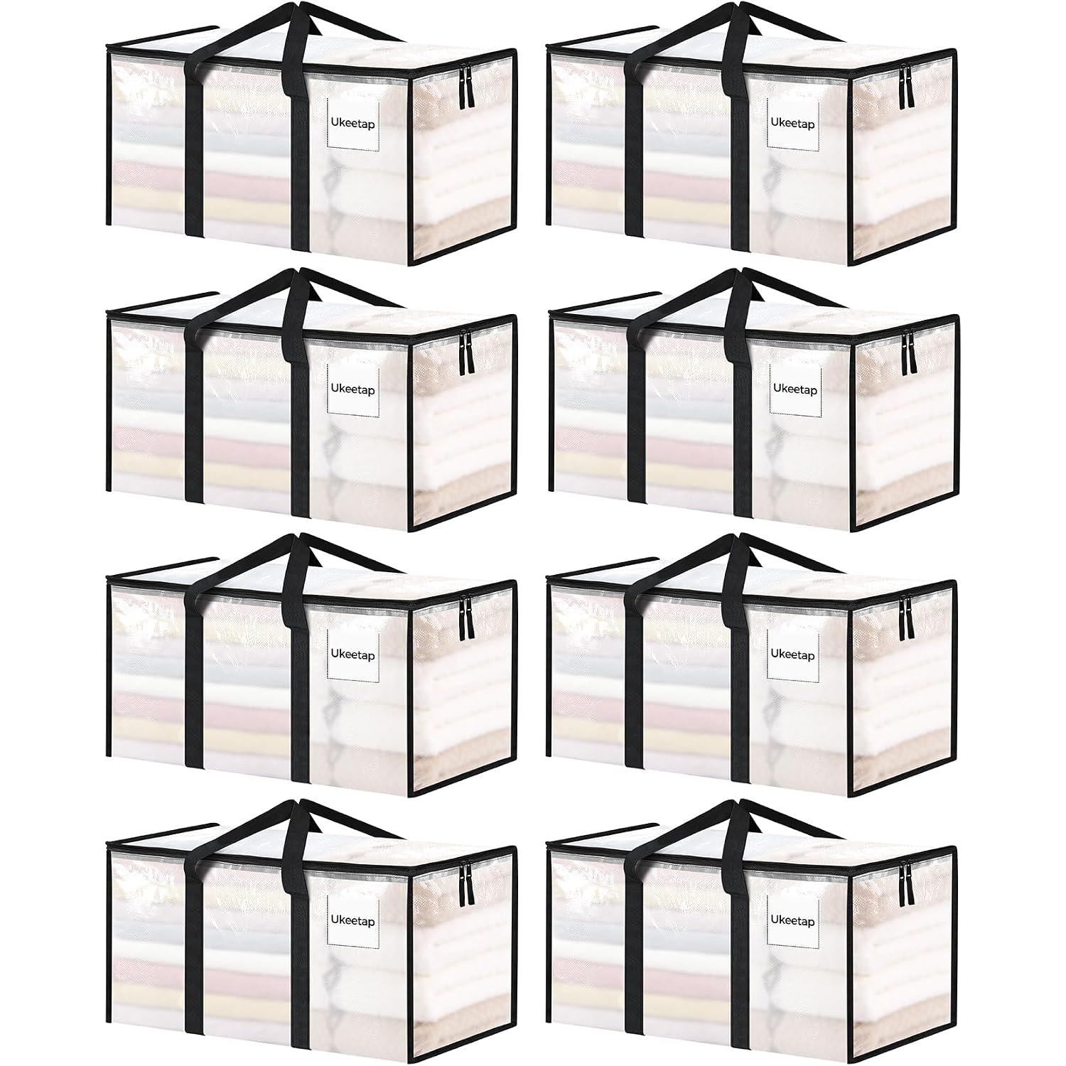 8 Pack Extra Large Heavy Duty Moving Bags, Clear Storage Bins With Lids, Reinforced Handles & Heavy-Duty Zippers Moving Boxes Storage Bags Totes For Clothes Packing, Dorms, College Supplies, Clear