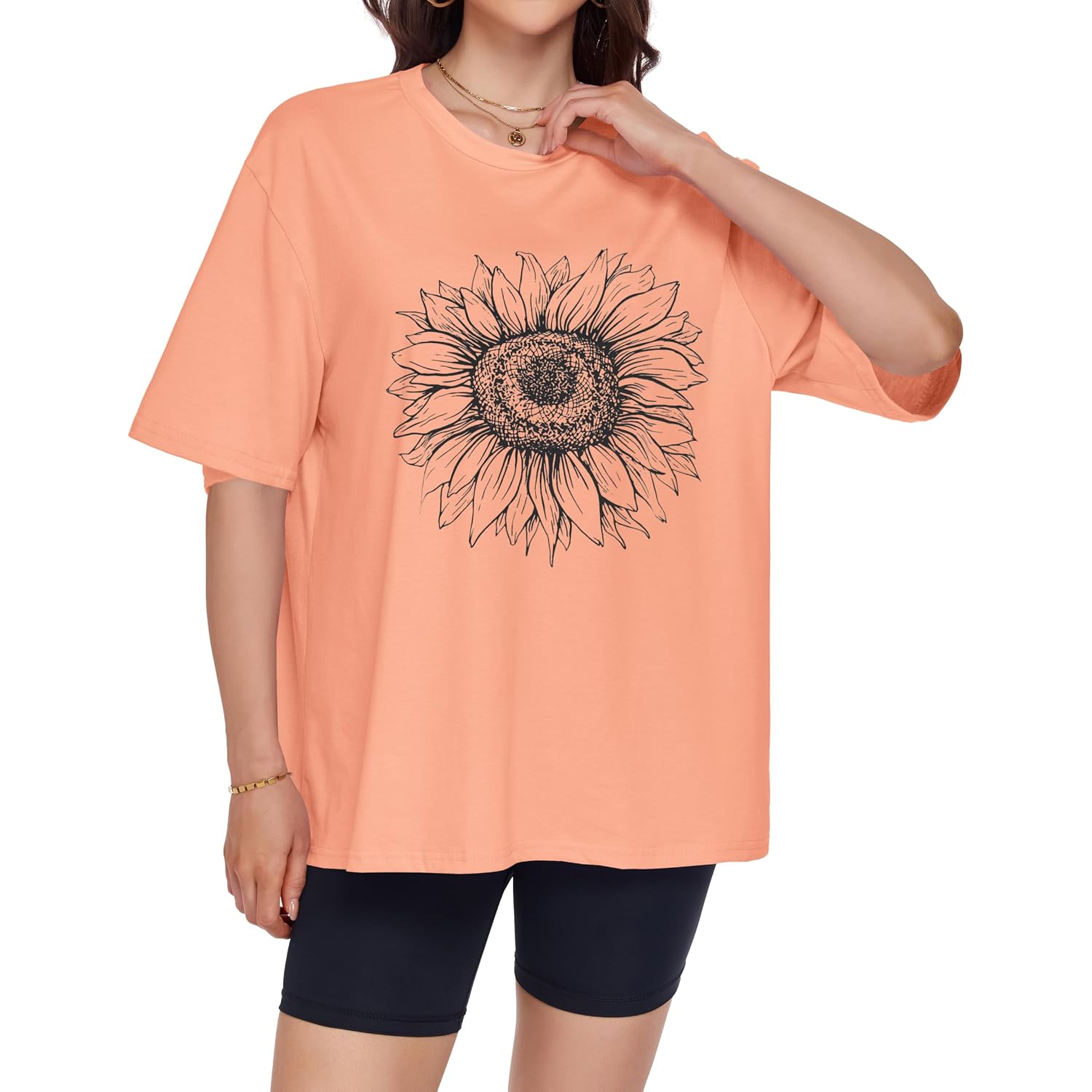 Adorejoy Oversized Tshirts For Women Crewneck Summer Graphic Tees Short Sleeve Loose Basic Tops 2026