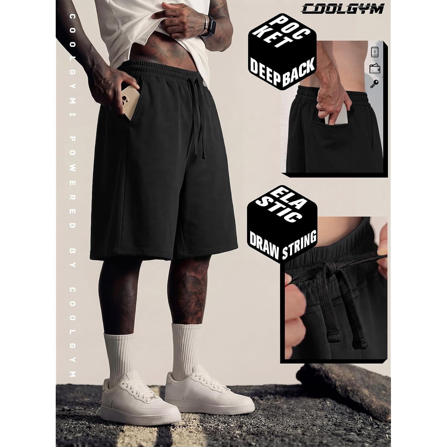 Mens Baggy Sweat Shorts Wide Leg Long Below Knee Oversized Gym Y2K Athletic Casual Loose Shorts Pocket Drawstring