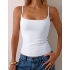 PrettyGuide Women Cotton Cami Tops Built-in Shelf Bra Unpadded Square Neck Crop Tank Top Fitted Basic Camisole Going Out Tees