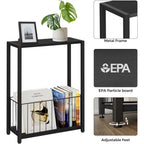 Narrow Side Table With Magazine Holder, Skinny End Table Perfect For Small Spaces, Space-Saving Design For Living Room, Bedroom, Or Office, 7.1" D X 16.9" W X 23.6" H, Black