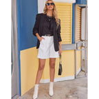 Bermuda Shorts for Women Summer Dressy Casual Elastic High Waisted Wide Leg Knee Length Shorts with Pockets