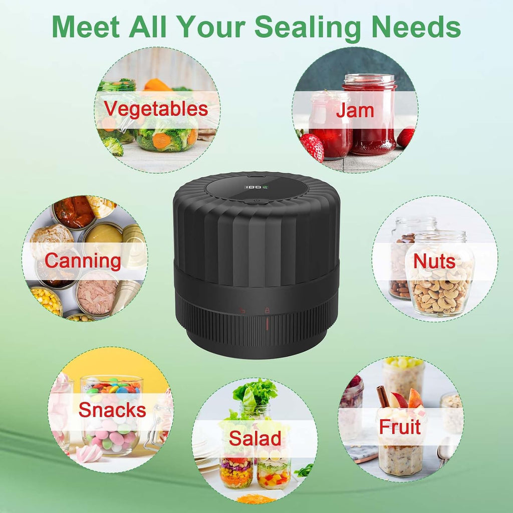 Mason Jar Vacuum Sealer, Vp06+ Electric Vacuum Sealer For Jars | Cordless Handheld Jar Vaccum Sealer With Wide And Regular Mouth Mason Lids,Ideal Present For Mom,Wife Black