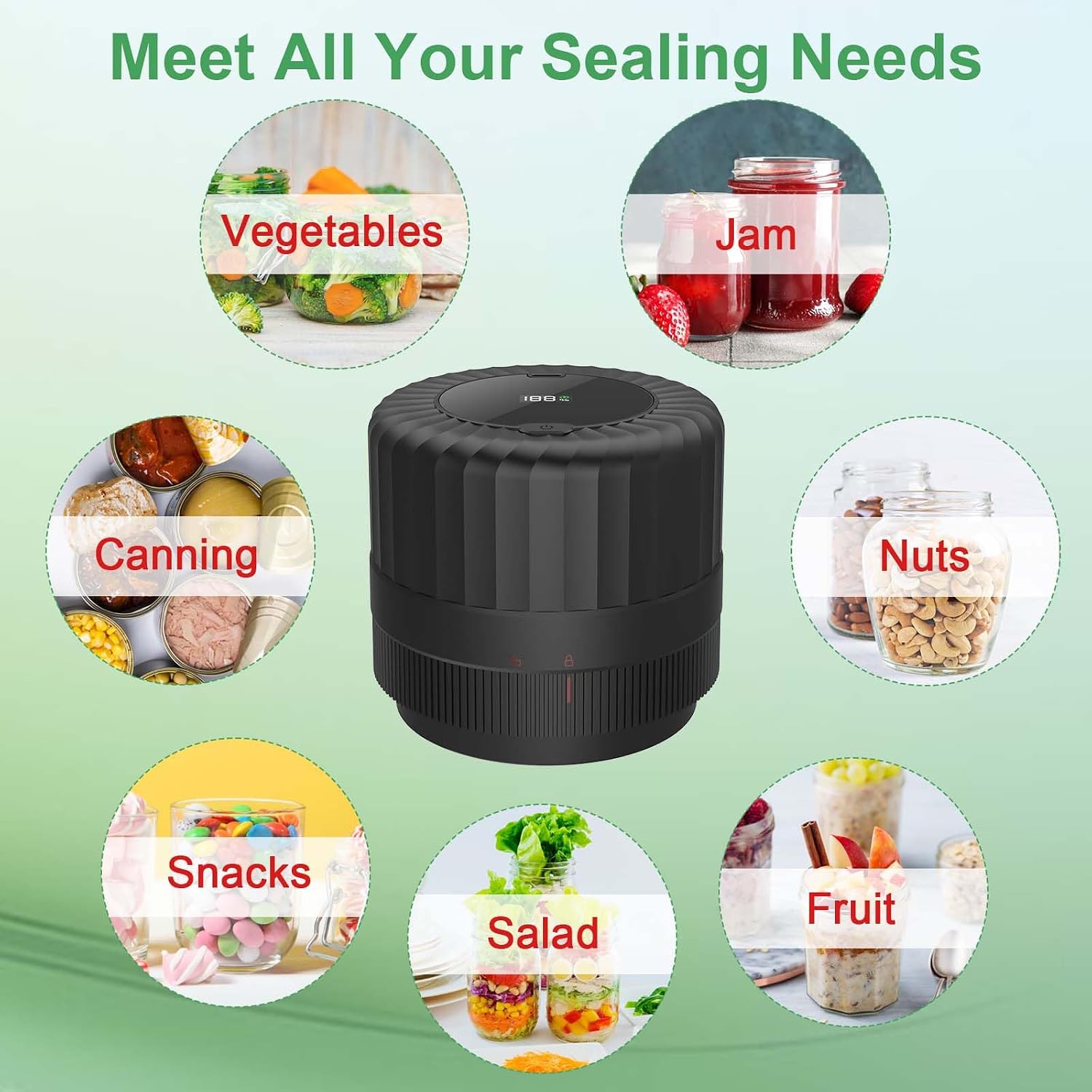 Mason Jar Vacuum Sealer, Vp06+ Electric Vacuum Sealer For Jars | Cordless Handheld Jar Vaccum Sealer With Wide And Regular Mouth Mason Lids,Ideal Present For Mom,Wife Black