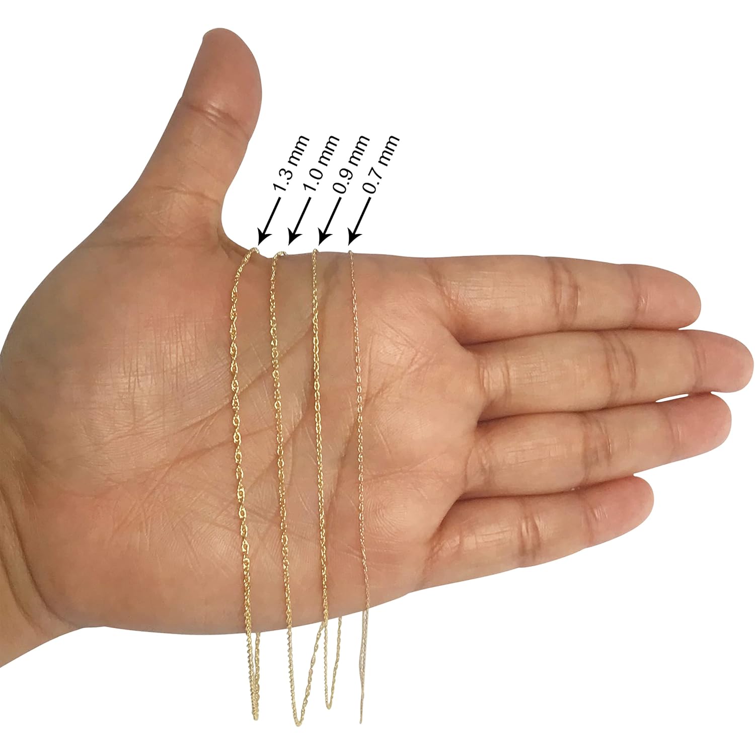 Kooljewelry Womens Classic Rope Chain - 10k Yellow Gold Barely-There Necklace, Thin Lightweight