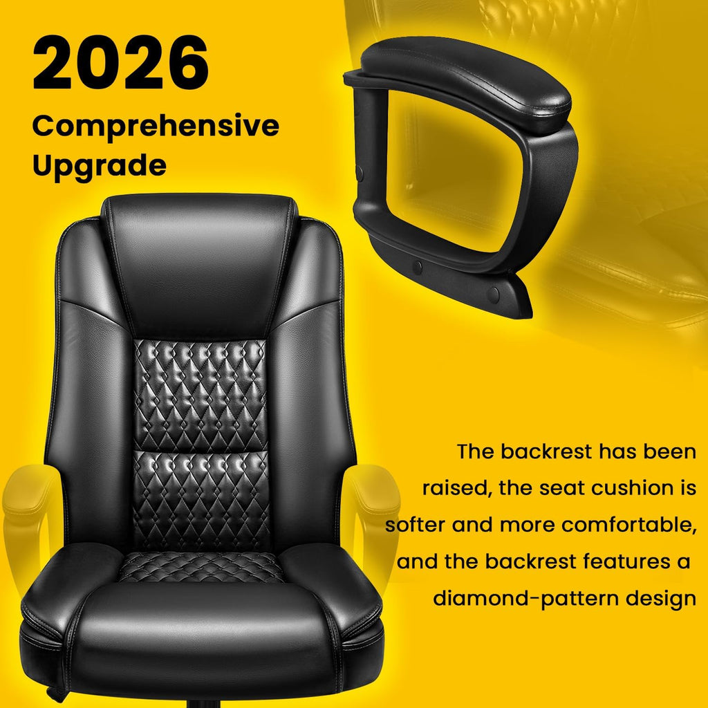 Leather Office Desk Chair,Ergonomic Office Chair With Lumbar Support,Computer Chair,Executive Leather Chair With Padded Arm,2026 Upgraded Big And Tall Chair, Black,275Lbs