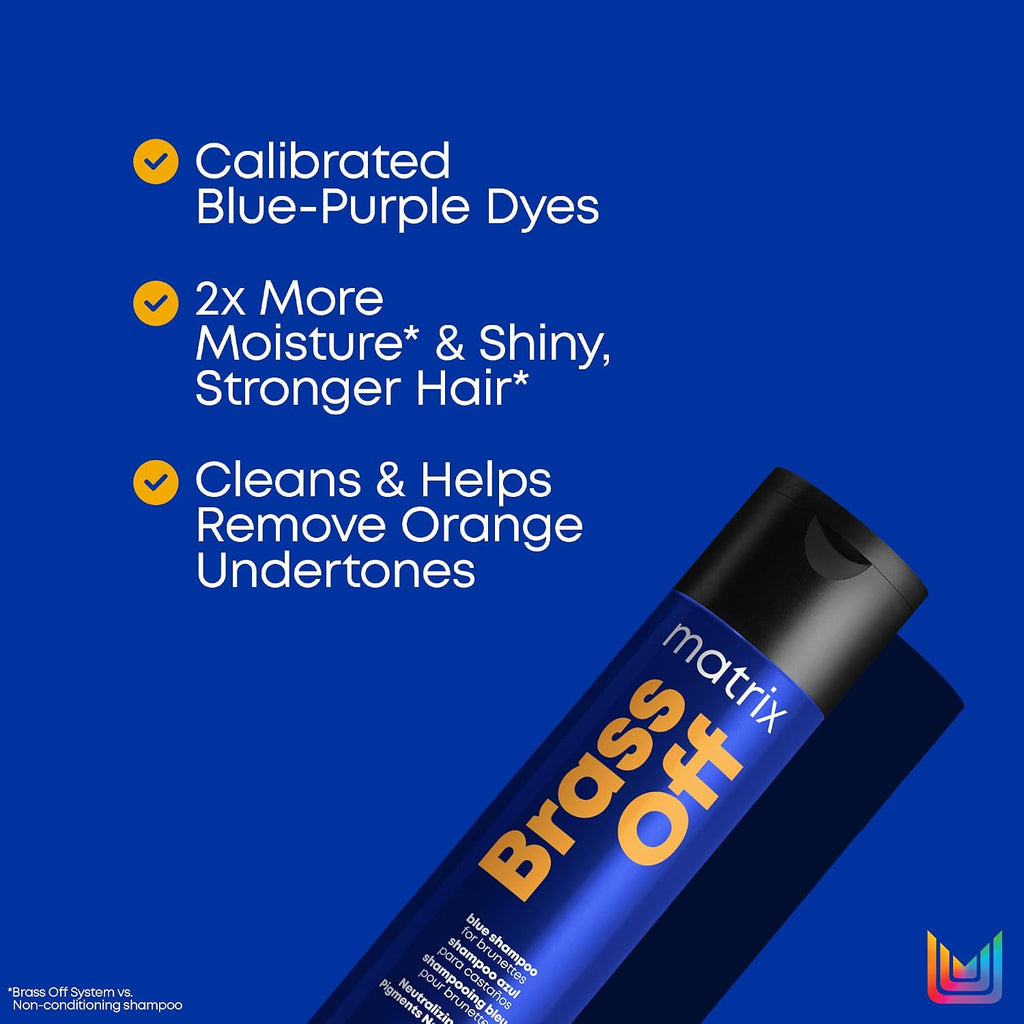 Matrix Brass Off Toning Blue Shampoo - Refreshes And Neutralizes Brassy Tones, For Color Treated Hair, Lightened Brunettes Or Dark Blondes