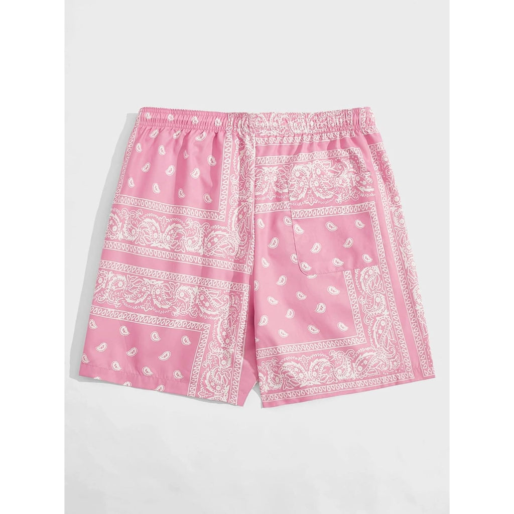 Floerns Men'S Boho Paisley Graphic Print Drawstring Waist Essentials Summer Bandana Shorts With Pocket