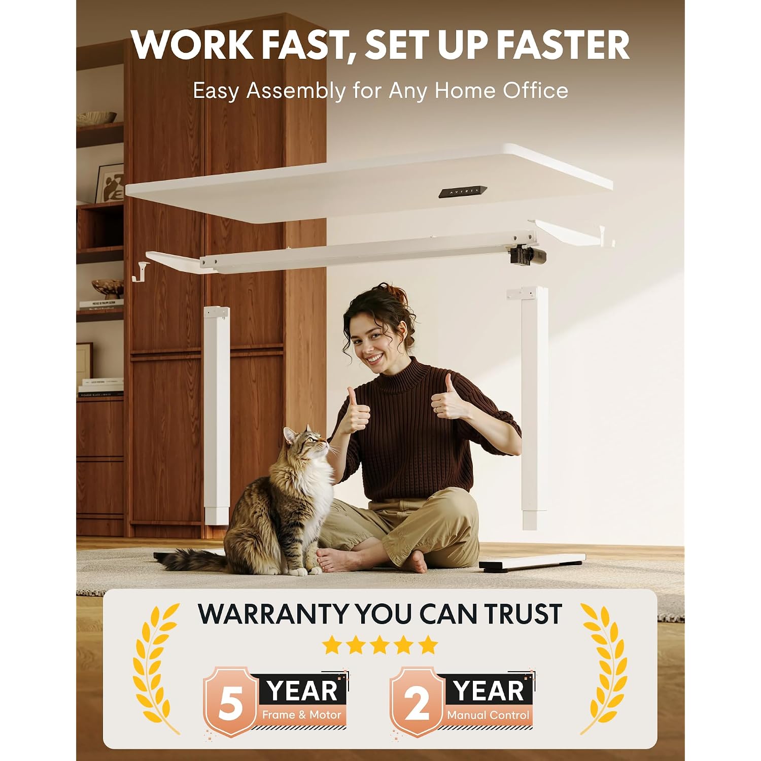 Flexispot En1 48"X24" One-Piece Standing Desk, White | 176 Lbs Capacity, Seamless Desktop, Home Office, 4 Memory Presets, Dual Monitor Setup, Anti-Collision