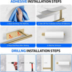 Paper Towel Holder Under Cabinet, Self-Adhesive,No Drilling, Stainless Steel, Wall-Mounted For Kitchen And Bathroom, Easy Install, Durable, Space-Saving, Ideal For Home, Rv (Gold, 1 Pack)
