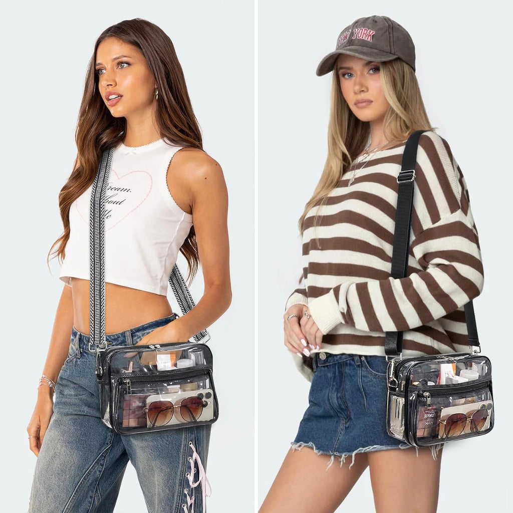 Clear Bag For Stadium Events With 2 Long Straps, See Through Purse For Women Crossbody Bag Concert Stadium Approved