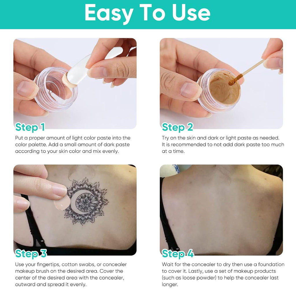 Tattoo Cover Up Makeup Waterproof, 2 Colors Professional Body Concealer Set, Long Lasting And Invisible Body Makeup Suitable For Vitiligo, Dark Spots, Scars