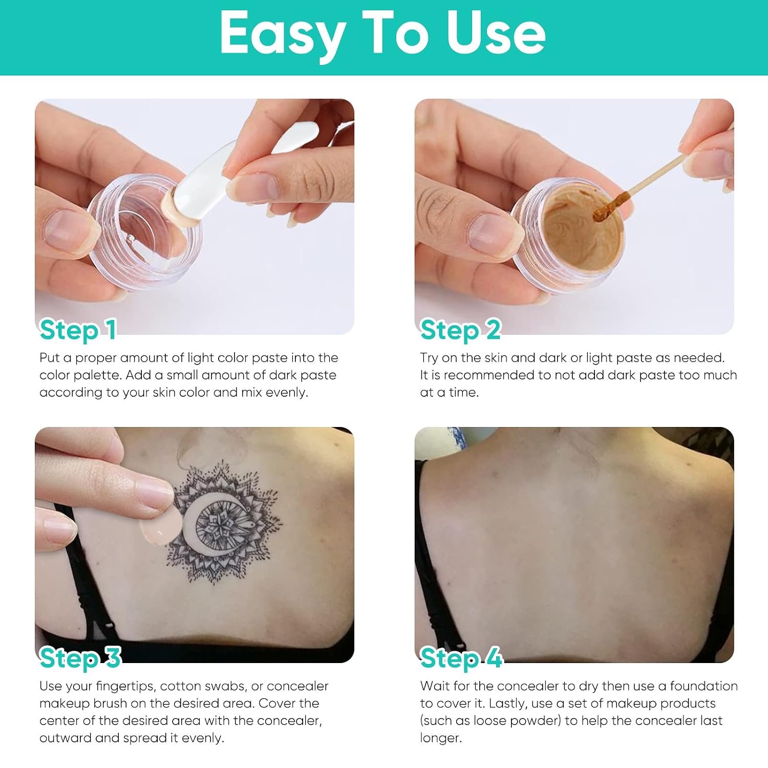 Tattoo Cover Up Makeup Waterproof, 2 Colors Professional Body Concealer Set, Long Lasting And Invisible Body Makeup Suitable For Vitiligo, Dark Spots, Scars