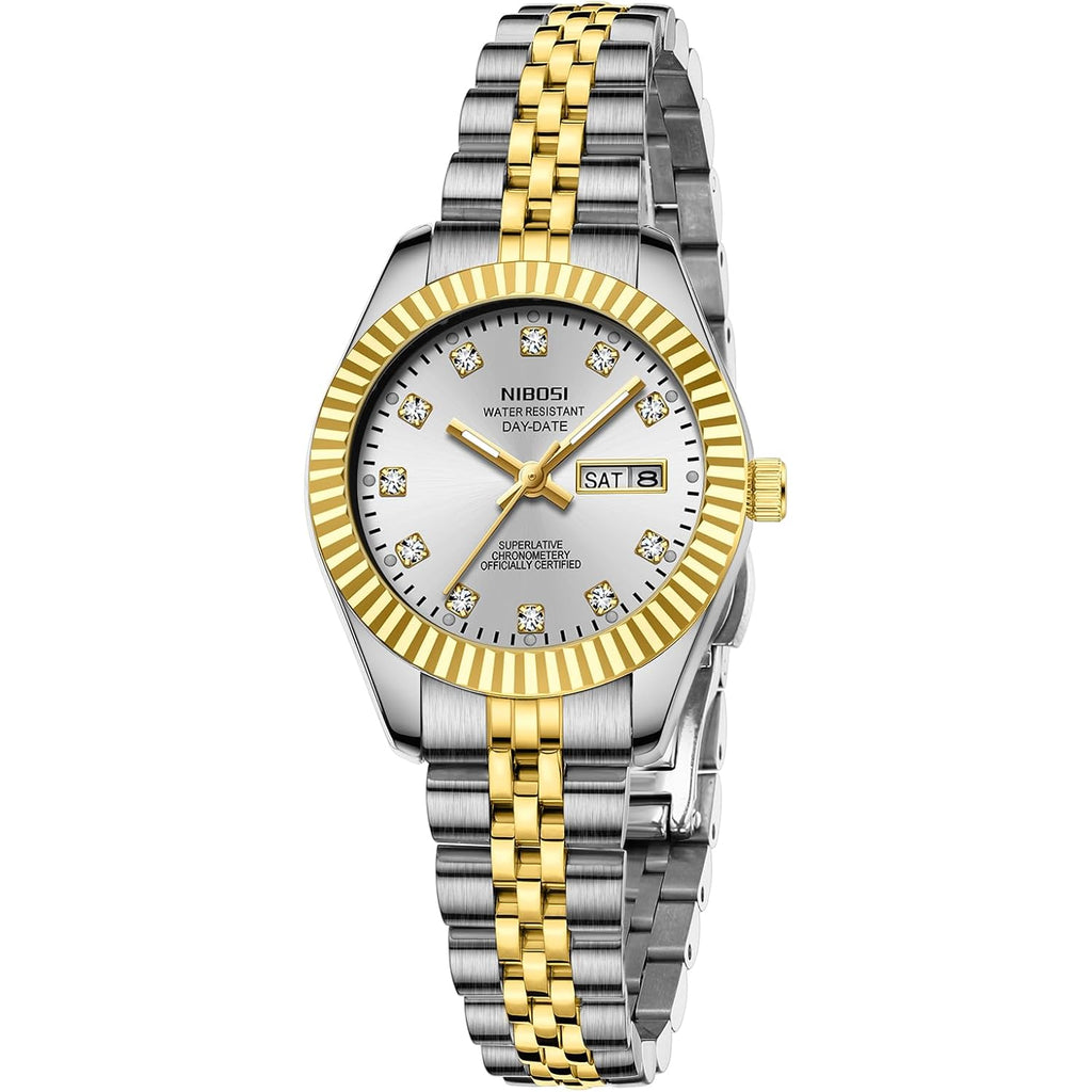 Nibosi Watches For Women Analog Quartz Stainless Steel Dial With Day Date Luminous Waterproof Dainty Classic Luxury Diamond Elegant Dress Women'S Watch For Small Wrists
