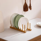 Hblife 2-Pack Bamboo Wooden Dish Rack Holder Space-Saving Vertical Organizer For Plates, Cups, Pots, Lids, Bowls & Cutting Boards Kitchen Cabinet & Counter Storage