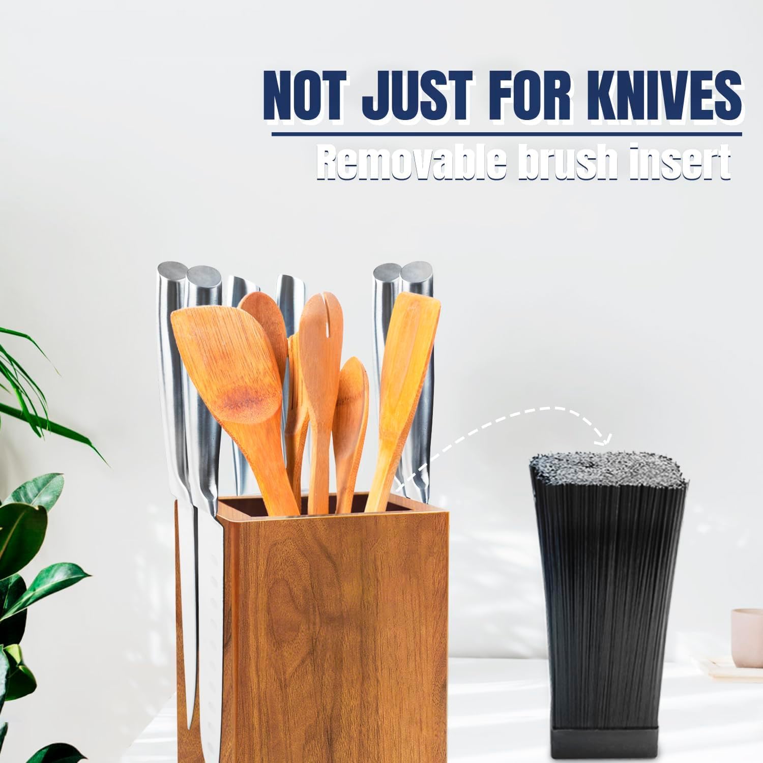 Dmore Magnetic Knife Block Without Knives, 360° Rotatable Magnet Knife Holder Stand Made Of Fine Acacia Wood, Extra Large Capacity Knife Storage For Knives And Utensils For Kitchen Counter Top