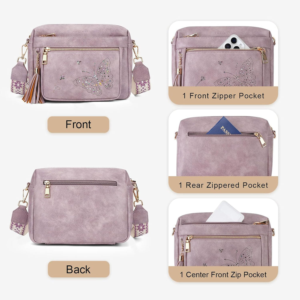 KITEVIUN Crossbody Bags for Women Trendy Leather Crossbody Purse Shoulder Handbags Butterfly Design