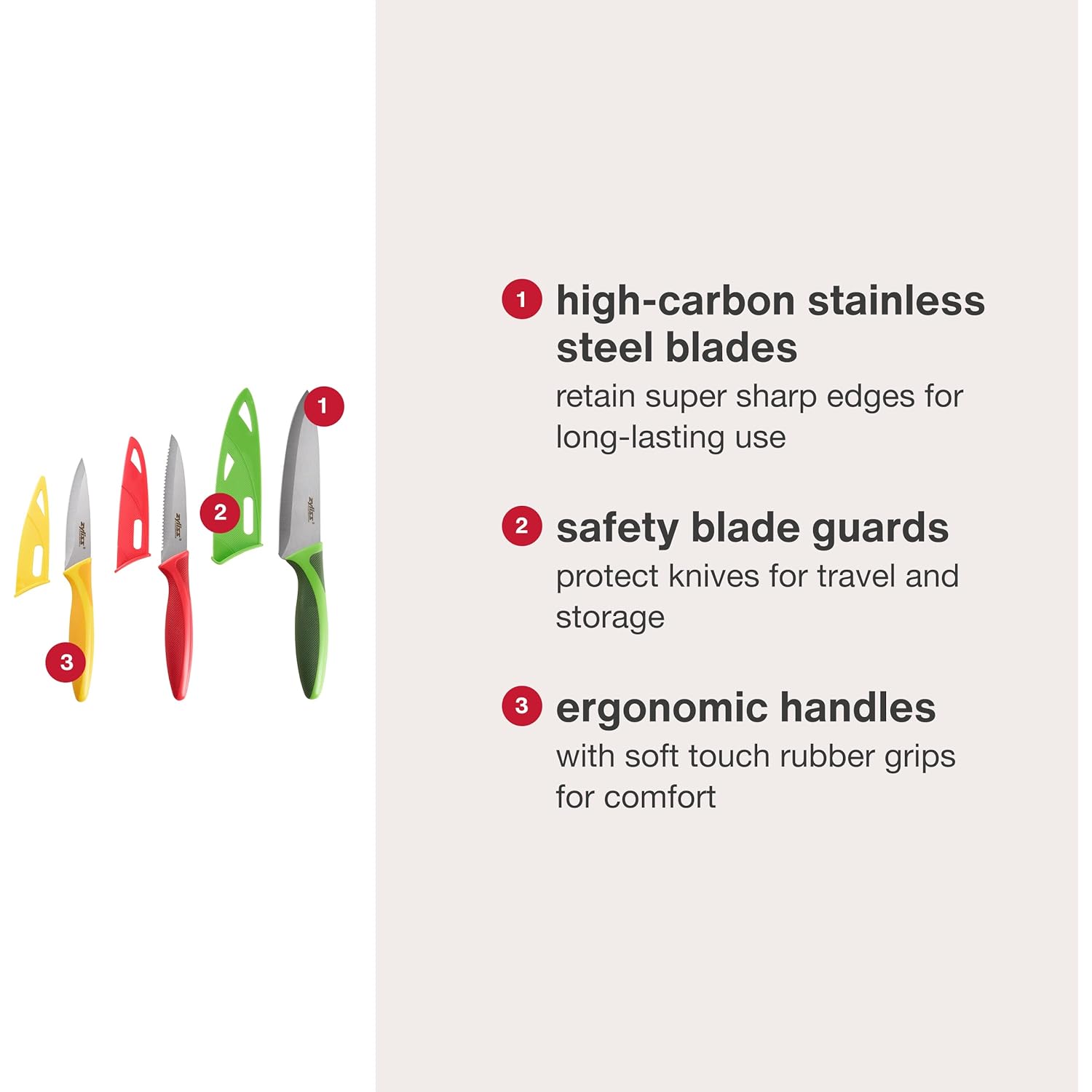 Zyliss 3 Piece Knife Value Set - Kitchen Knife Set - Kitchen Knife Set with Sheath Covers - Includes Paring, Serrated Paring & Utility Knives - Stainless Steel