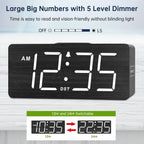 Dreamsky Wooden Digital Alarm Clock With Wireless Charging For Bedroom, Bedside Nightstand Clock With Charger Station, Usb Port, Large Numbers, Adjustable Volume, Brightness Dimmer, Dst