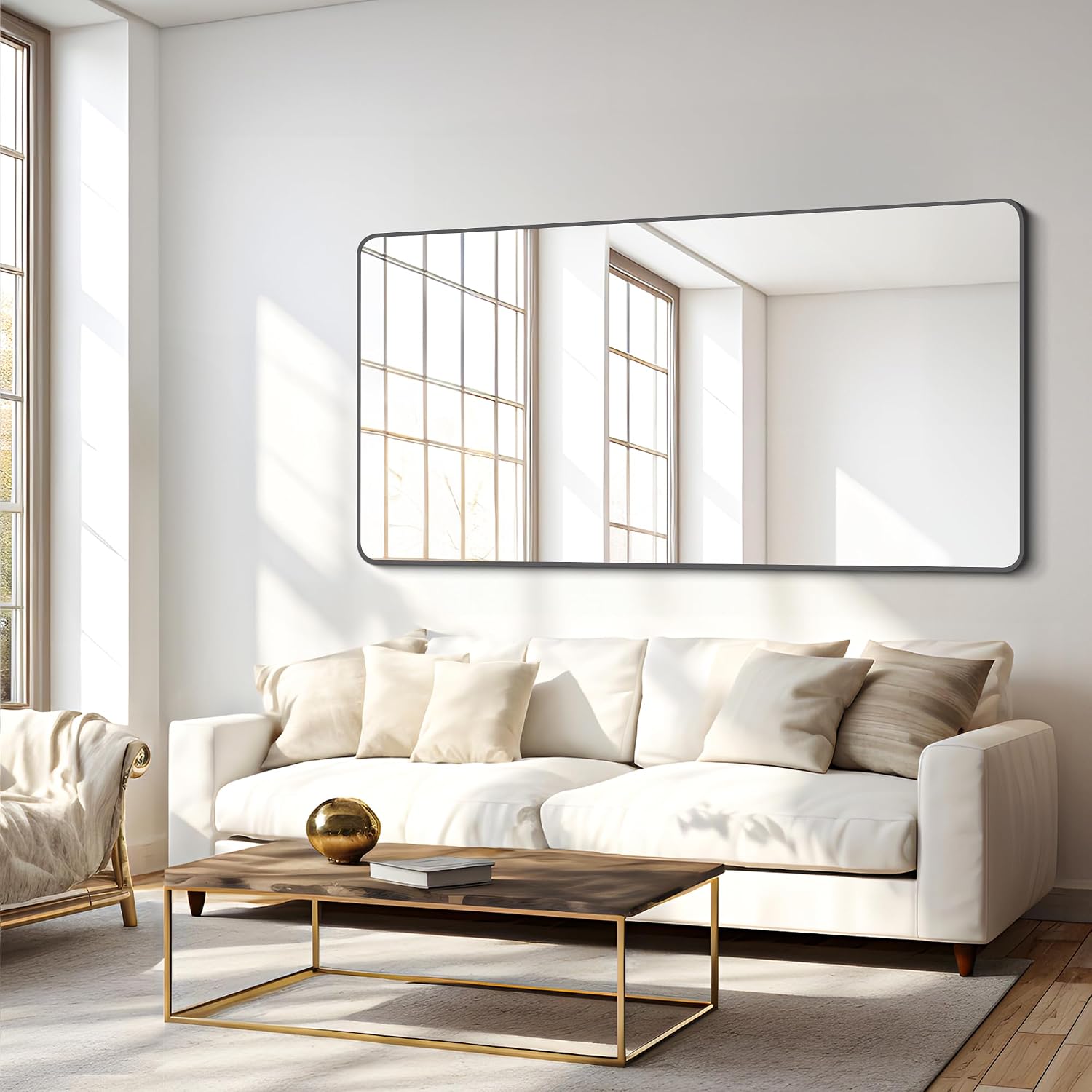 Bathroom Mirror 30" X 60"，Large Rectangular Wall Mirror, Black Metal Framed Rounded Corner Wall Mounted Mirror For Bathroom Bedroom Entryway Decor(Horizontal/Vertical)