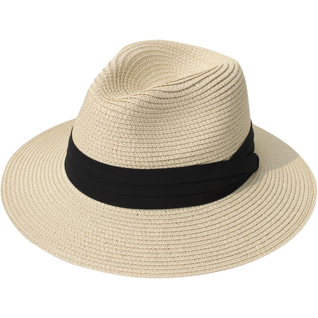 Women Wide Brim Straw Panama Roll Up Hat Fedora Beach Sun Hat Upf50+
