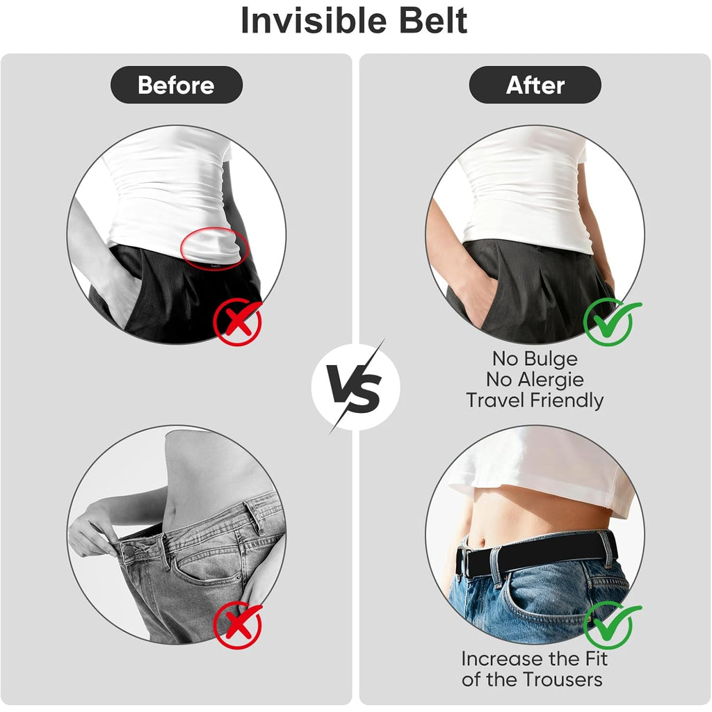 Elastic Belts for Women, No Show Flat Belt for Womens, Adjustable Stretchy Invisible Tuck Belt for Jeans