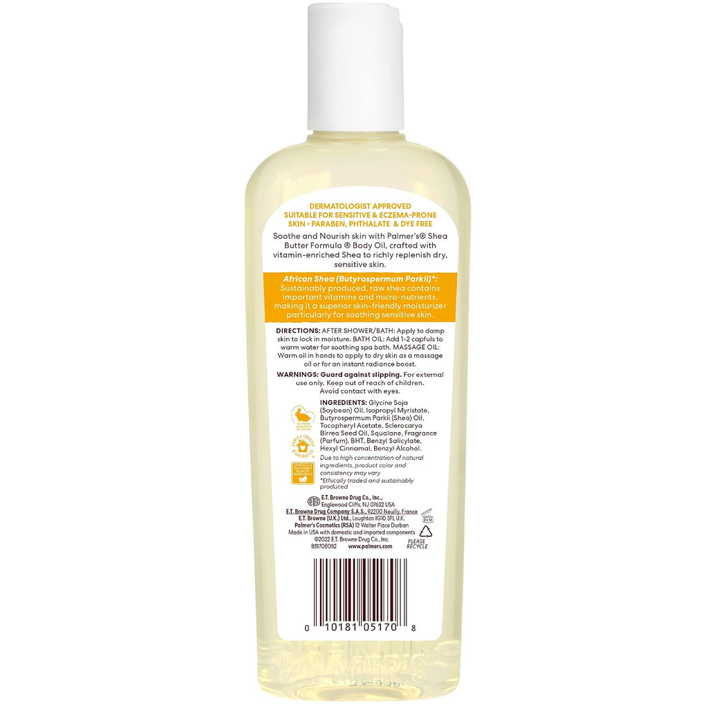 Palmer'S Shea Formula Raw Shea Body Oil With Vitamin E, Deep Body Moisturizer To Soothe & Nourish Dry, Sensitive & Eczema-Prone Skin, 8.5 Oz