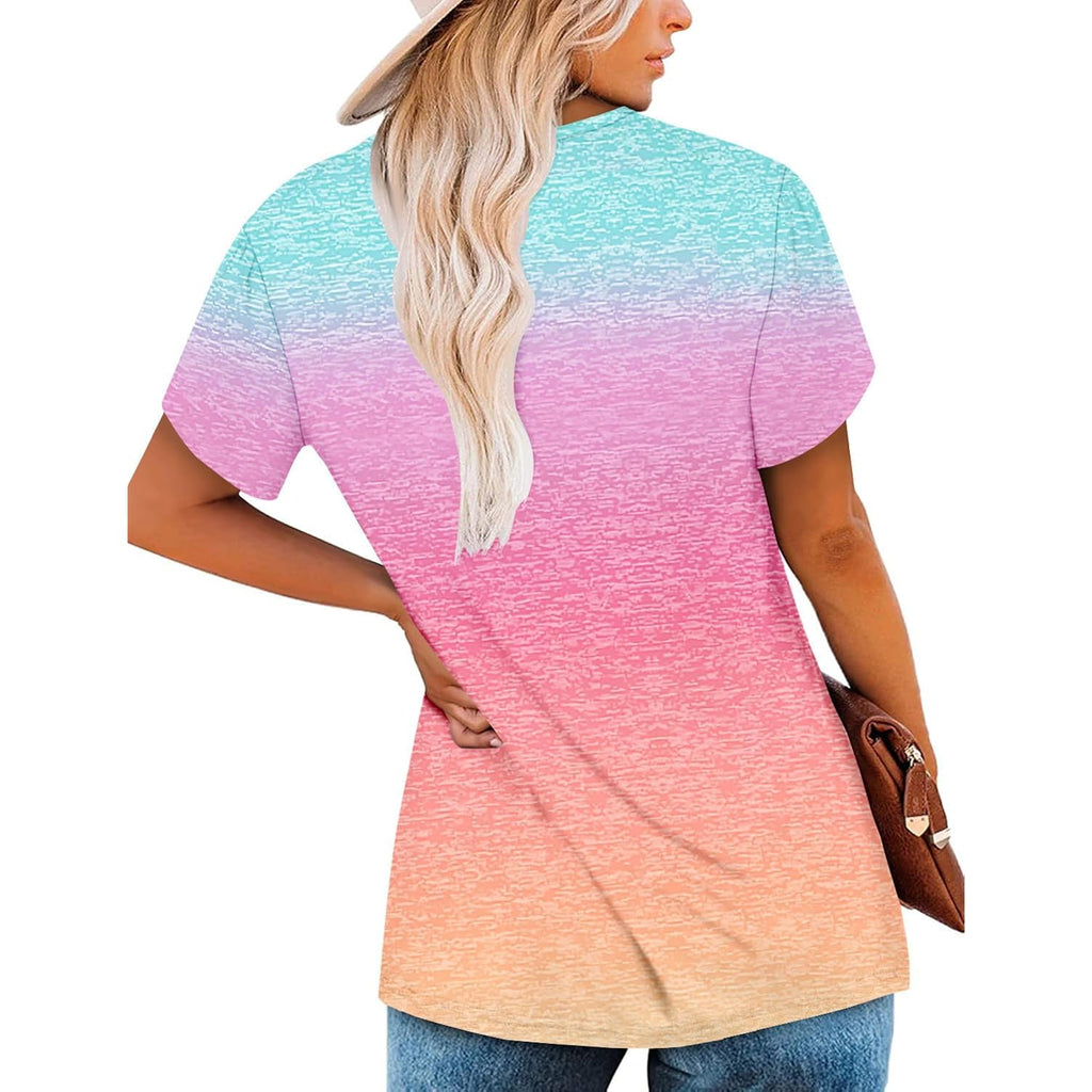 Womens Tops Short Sleeve Shirts for Women V Neck Summer Tunic Tops Ladies Blouses Casual Loose Fit