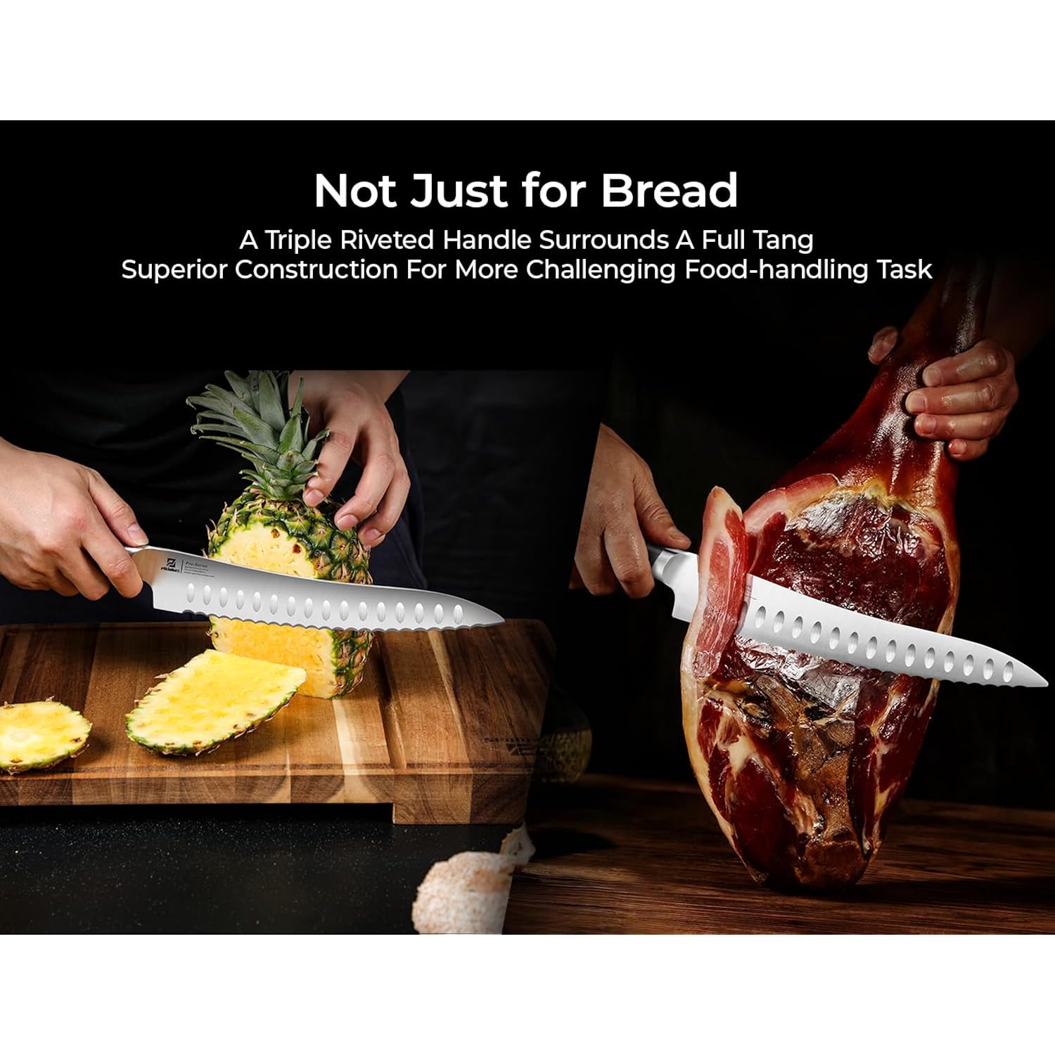 Piklohas Resharpenable Bread Knife for Homemade Bread, 10 Inch Serrated Sourdough Knife with Offset Handle, Innovative Wavy Edge for Clean Slices Crusty Bread, Bagels, Pineapple & Tomatoes, Gift Box