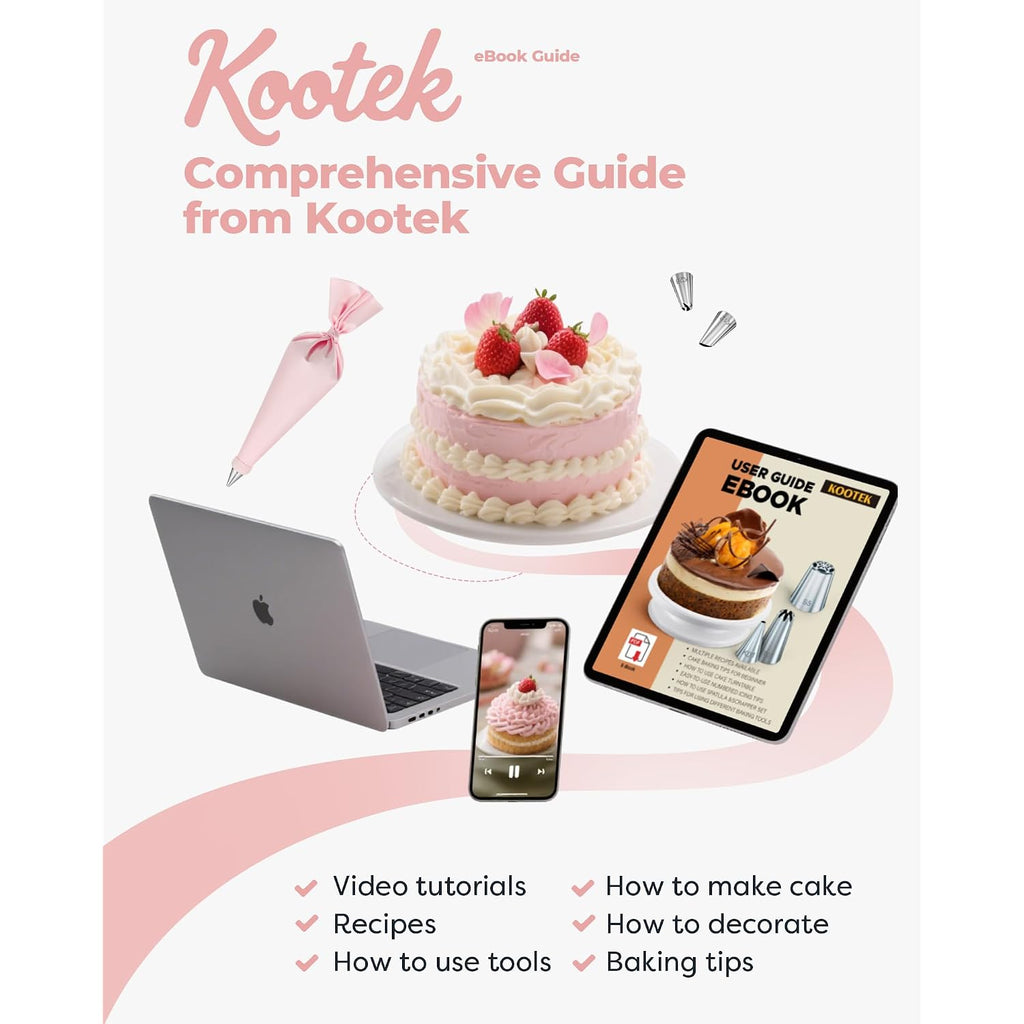 Kootek 158Pcs Cake Decorating Kit, Baking Supplies Tools - Includes Cake Stand Turntable, 64 Icing Piping Tips Set, 2 Frosting Spatulas, 3 Scrapers, 50+2 Pastry Bags, Coupler, Video Tutorial, Booklet