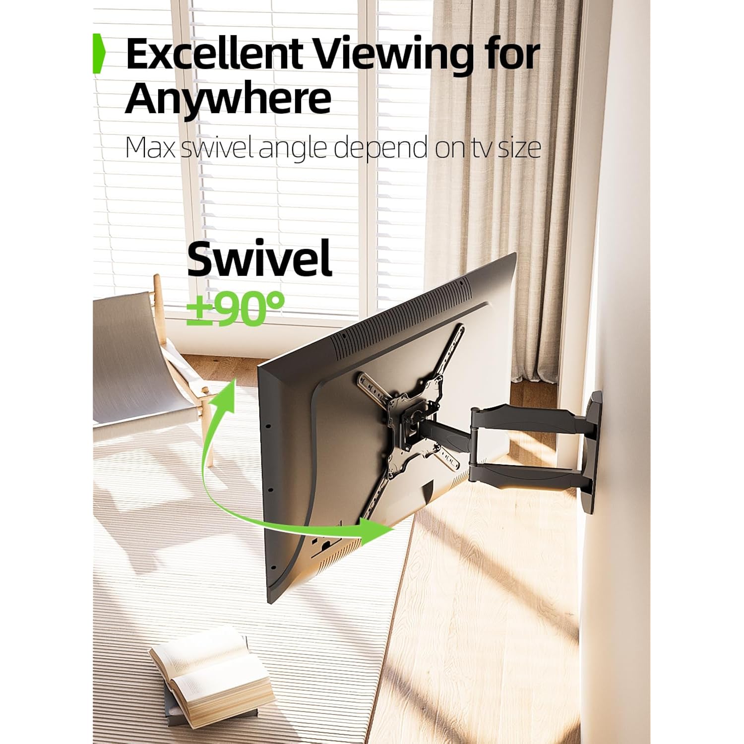 USX Mount TV Wall Mount for Most 26-60 Inch TVs up to 77 lbs, Full Motion Wall Mount TV Bracket with Swivel Tilt Single Stud Design for Corner, Max VESA 400x400mm fit Most 32 40 42 43 50 55 60 TVs