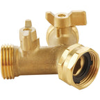 Garden Hose Splitter 2 Way Heavy Duty, Outdoor Faucet Splitter | Solid Brass Spigot Splitter Hose Y Splitter With Shutoff Valve