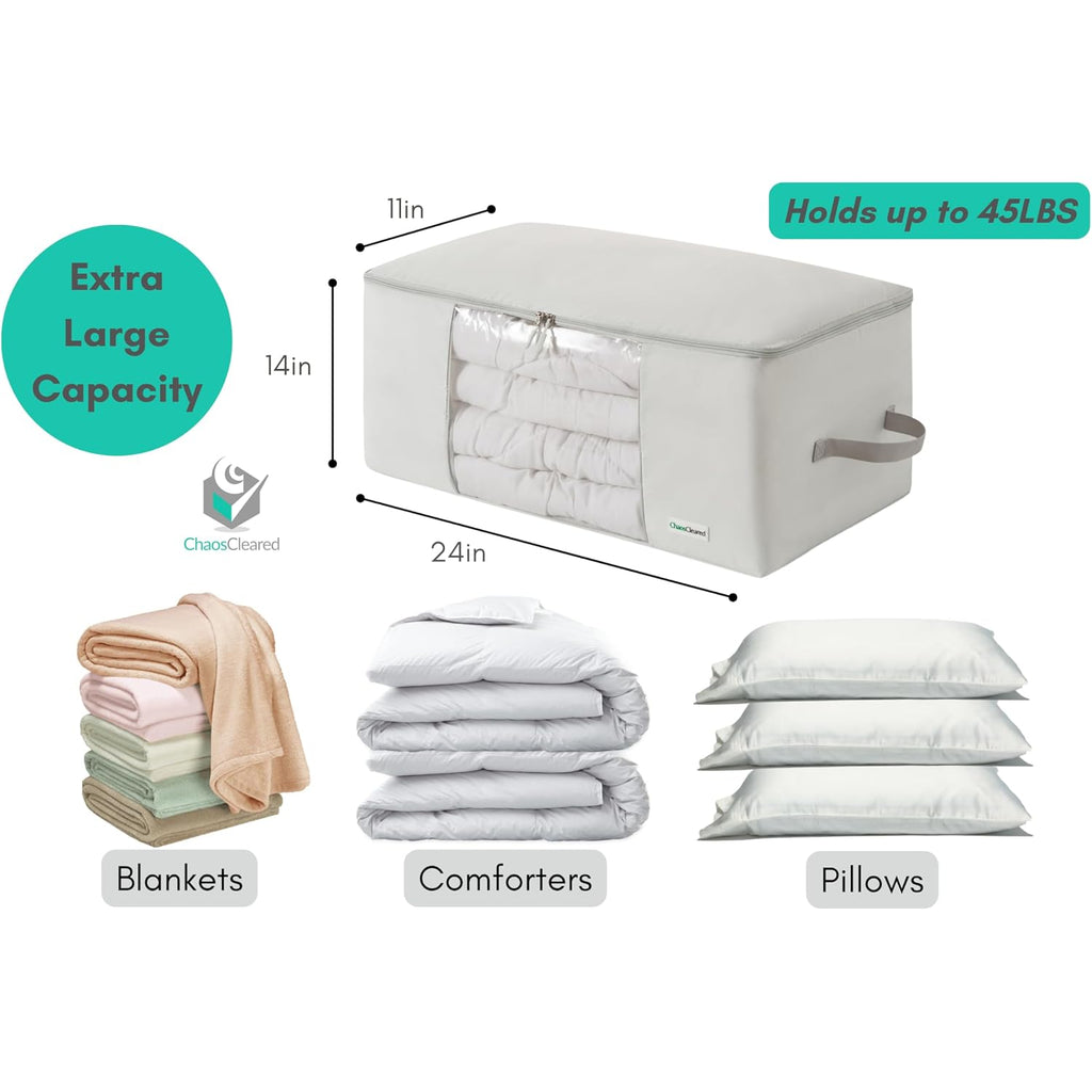 Comforter Storage Bag - Folding Organizer Bag For King/Queen Comforters, Pillows, Blankets, Bedding/Quilt, Blanket, Duvet, Mothproof Space Saver; Large Collapsible Organizers, 24"X14"X11"