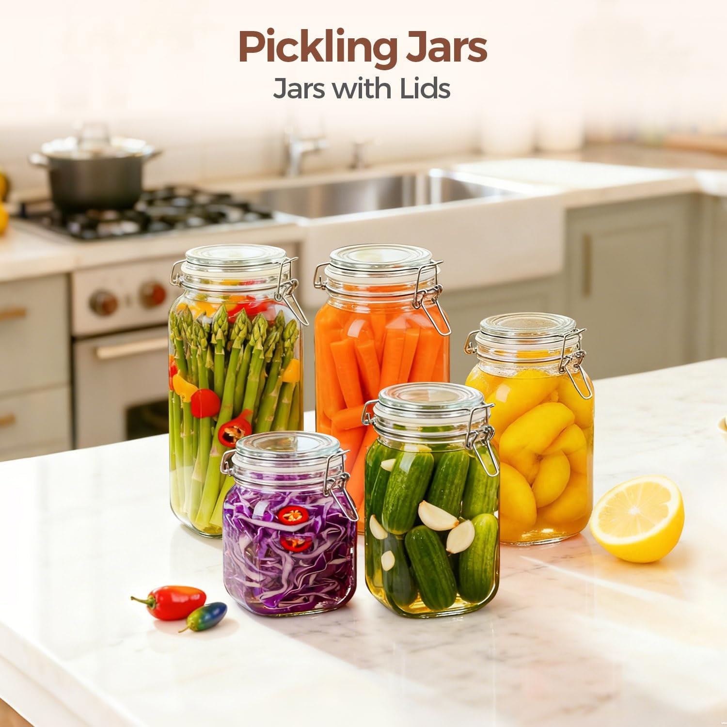 Comsaf Large Square Glass Jars With Airtight Lids 78 Oz 3 Pack Wide Mouth | Flour Sugar Rice, Coffee Storage, Pantry Organization, Large Capacity, Cabinet Organization, Dry Goods, Sourdough Pickling