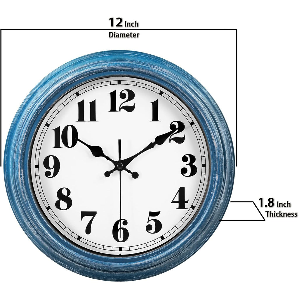 Jenlystime 12 Inch Retro Wall Clock Silent Non Ticking Battery Operated Movement Easy To Read Wall Clocks Decorate For Bedroom Living Room Kitchen Office(Blue)